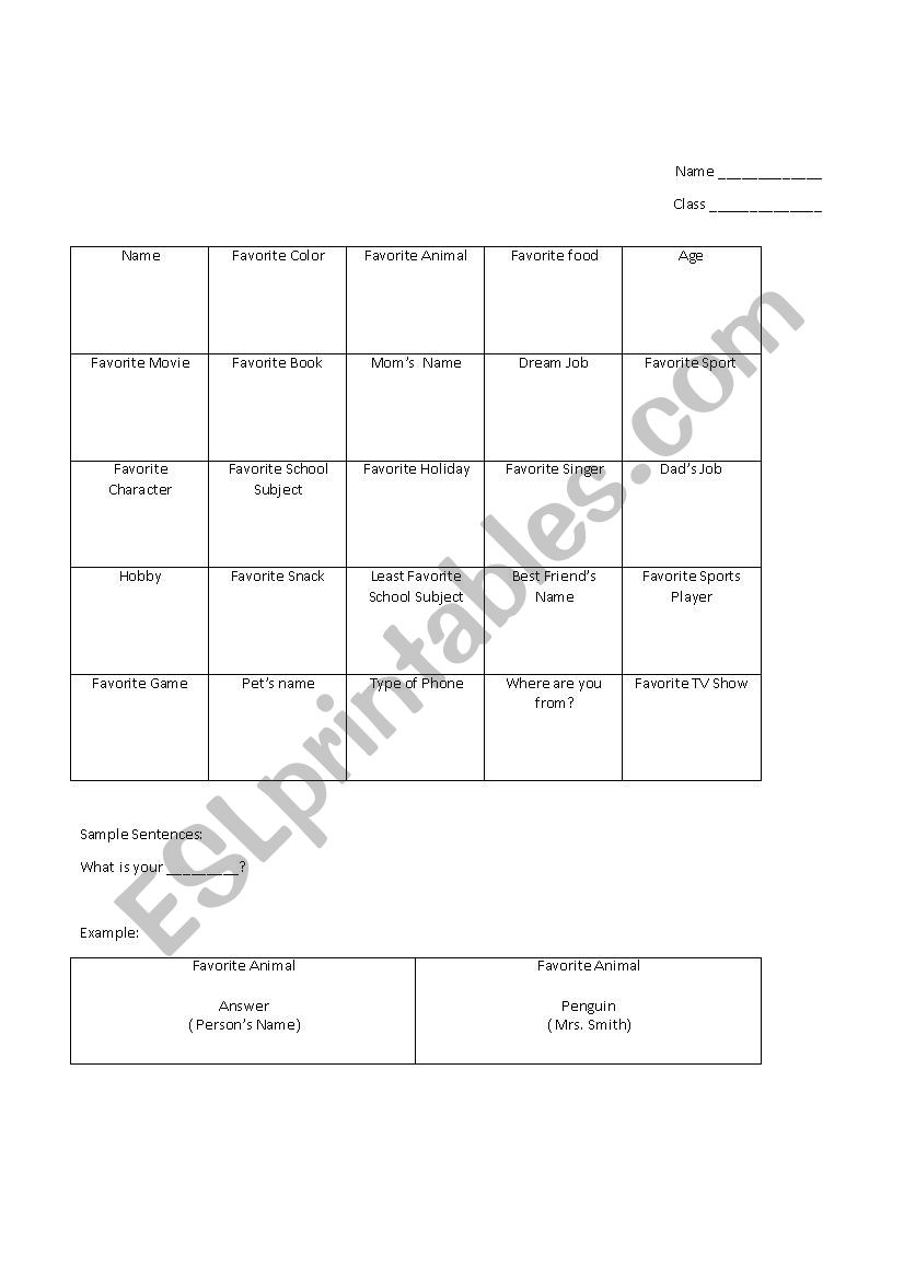 Ice Breaker Squares worksheet