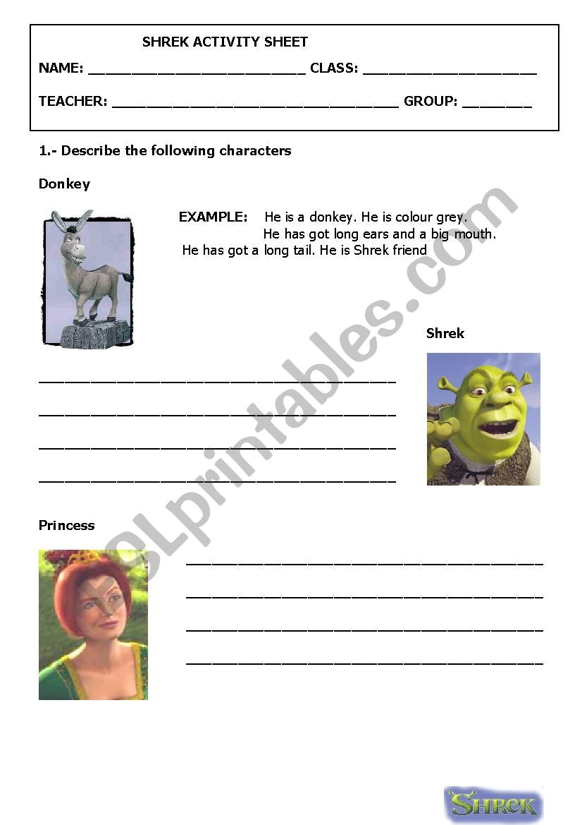 Shrek worksheet worksheet
