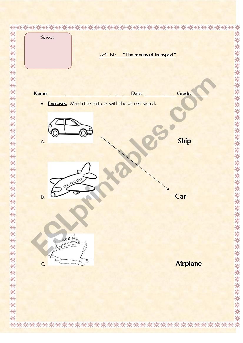 Mains of transport worksheet