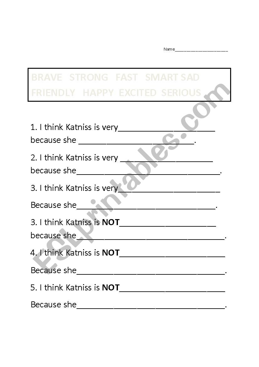 Hunger Games Character traits worksheet