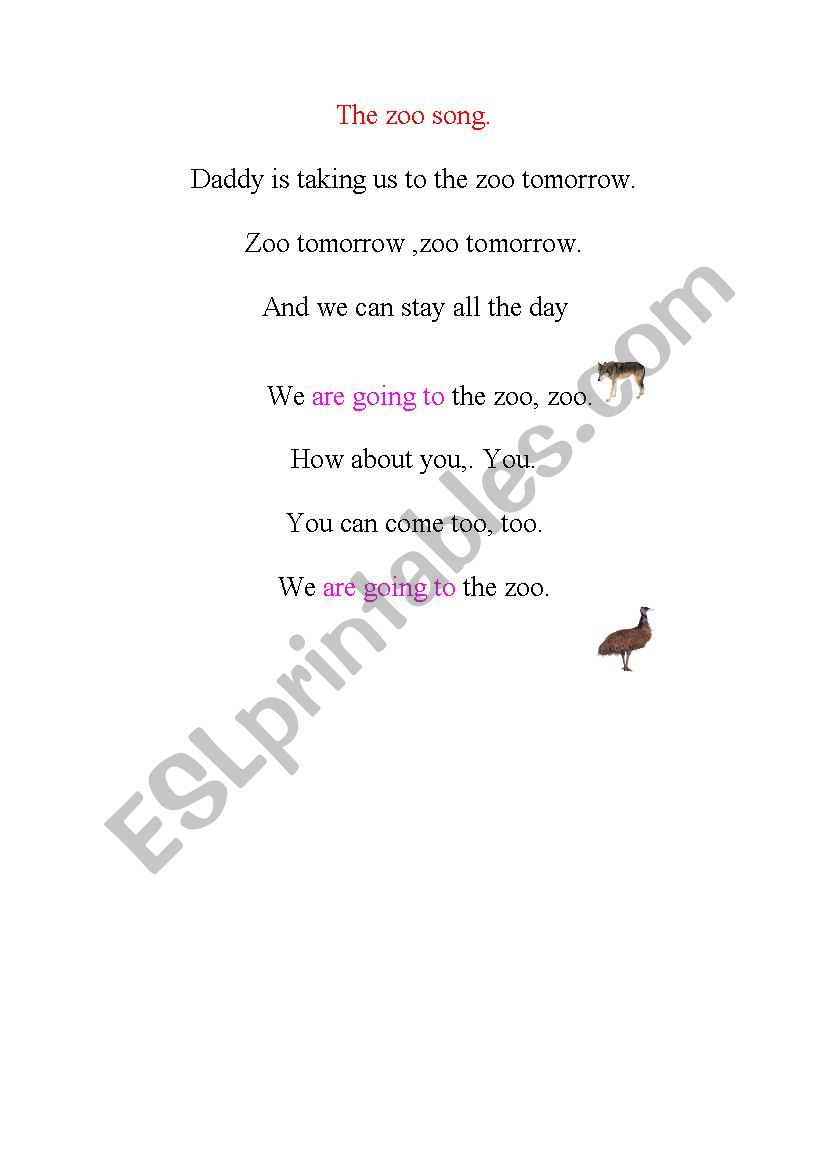 the zoo song worksheet