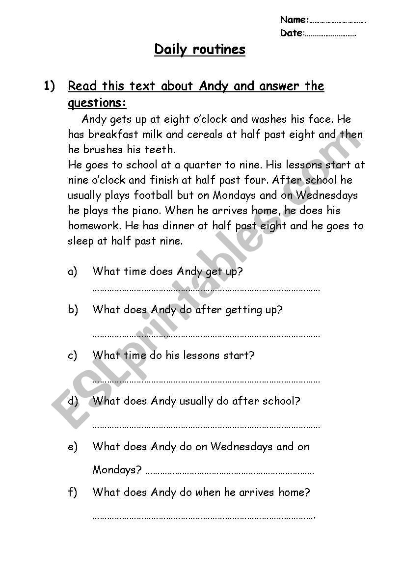 Daily routines - ESL worksheet by laurin