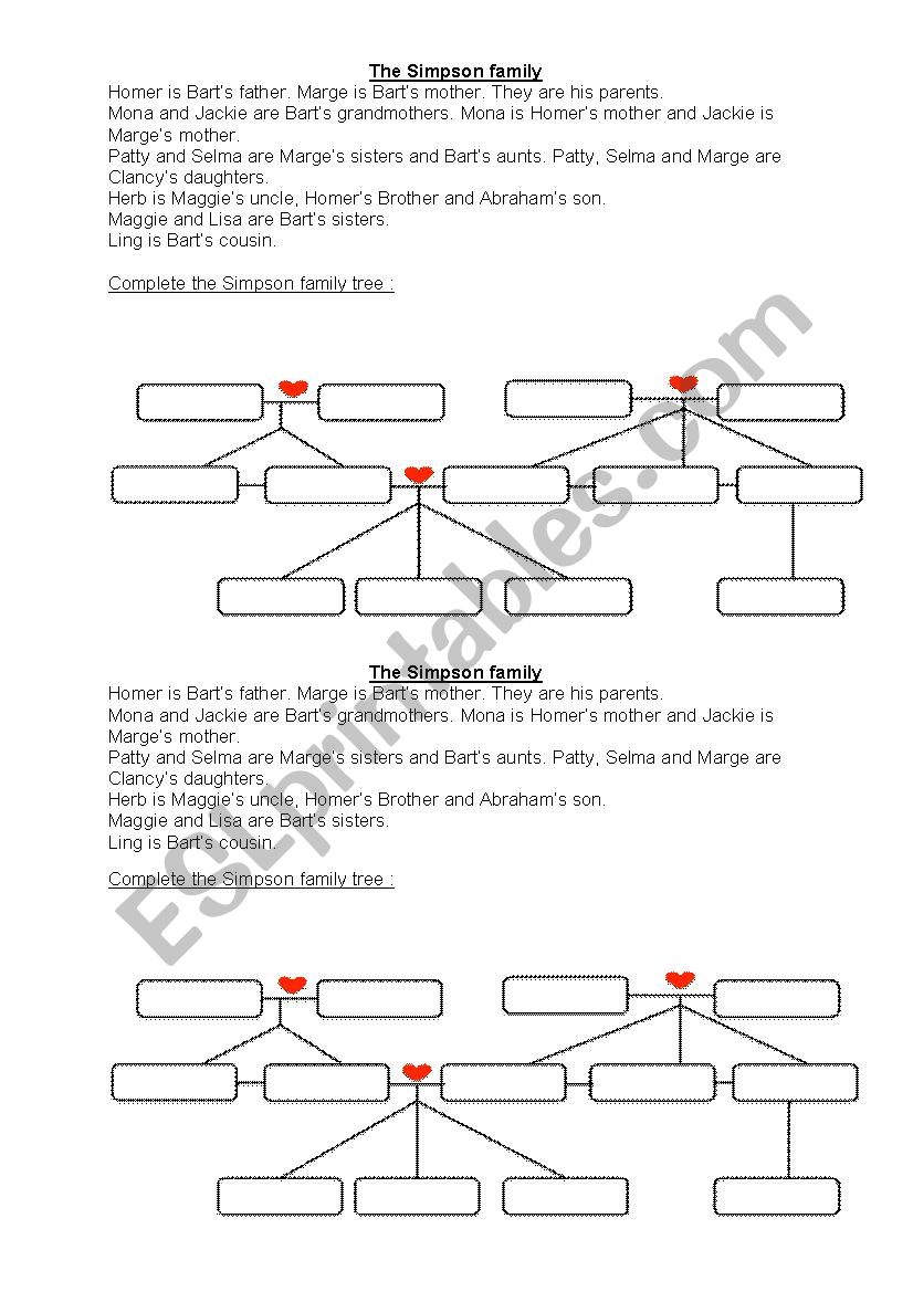 The Simpsons Family tree worksheet