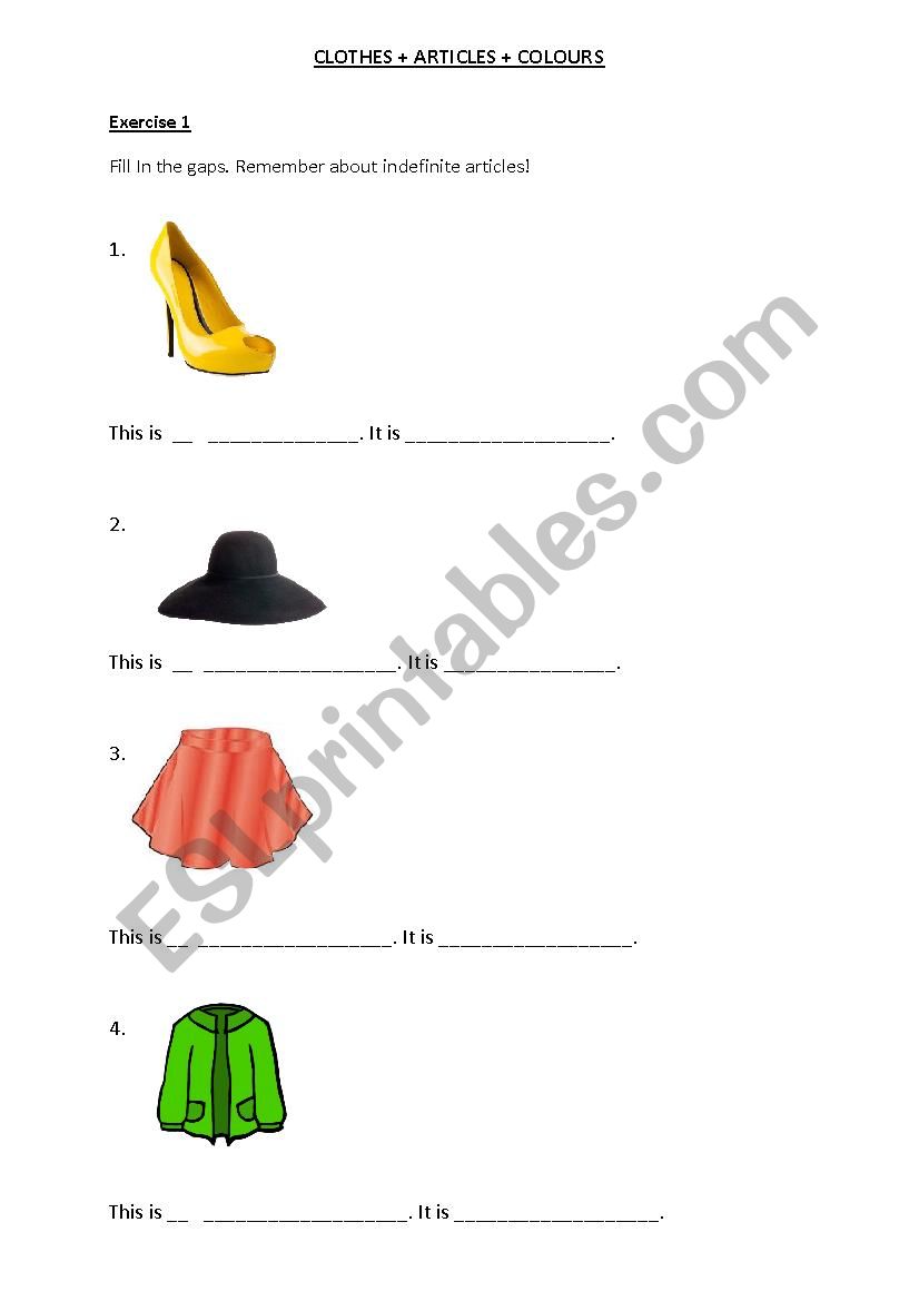 Clothes and colours worksheet