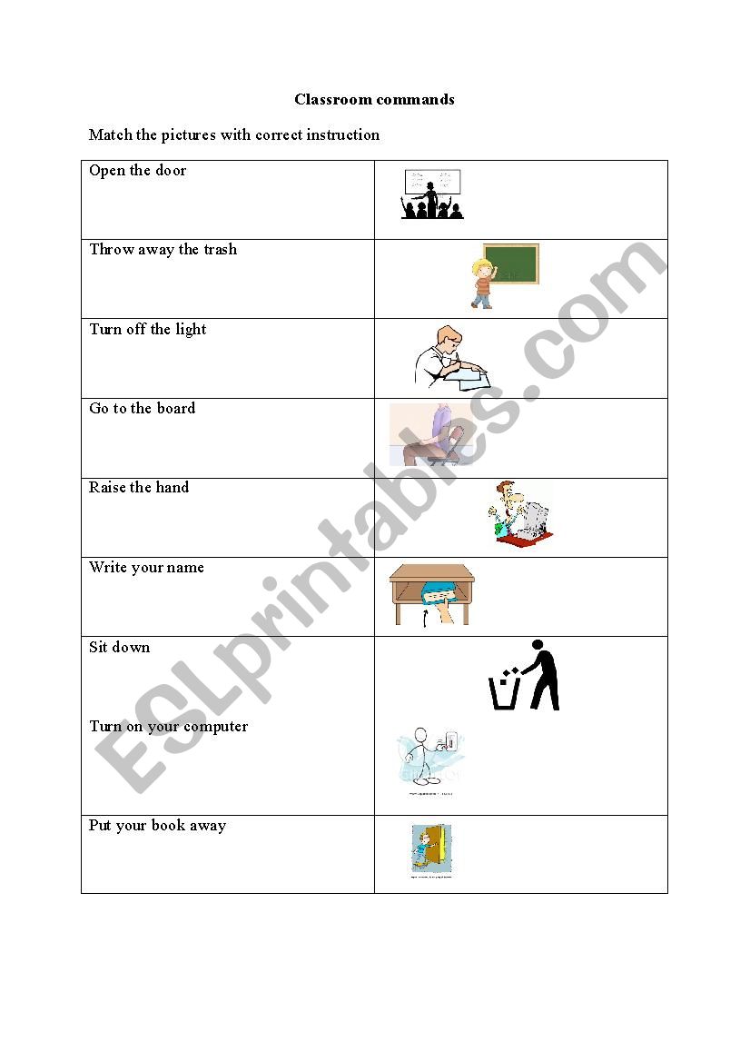 Classroom Commands worksheet