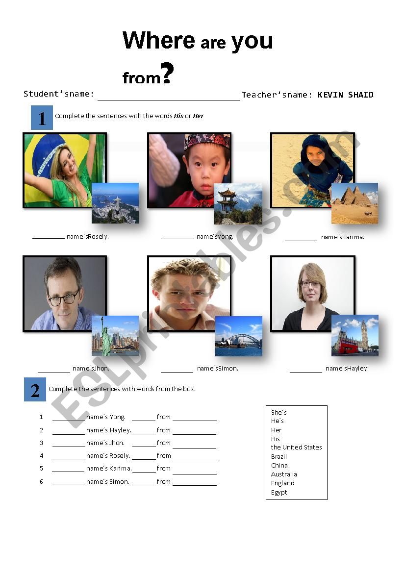 Where are you from? worksheet