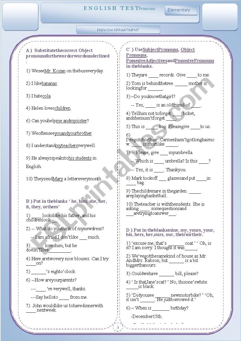 pronouns worksheet