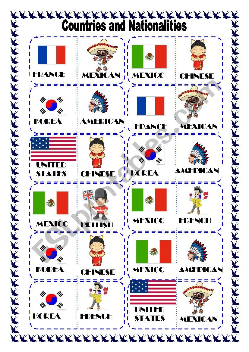 Countries and nationalities domino