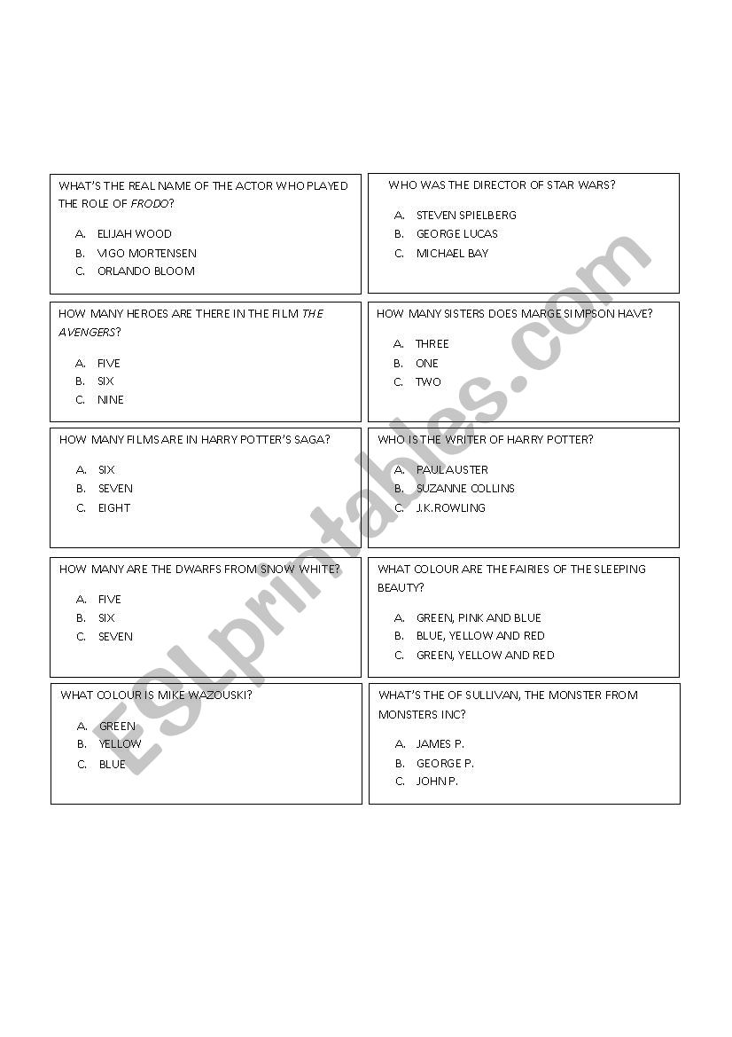 Trivia  worksheet