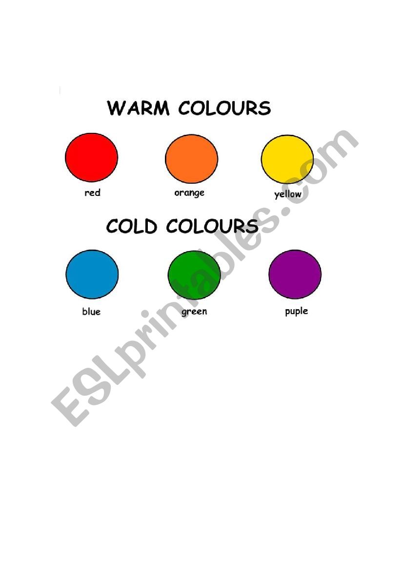 the types of colours worksheet
