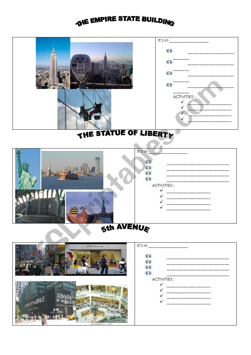NEW YORK landmarks final part - ESL worksheet by Misstip