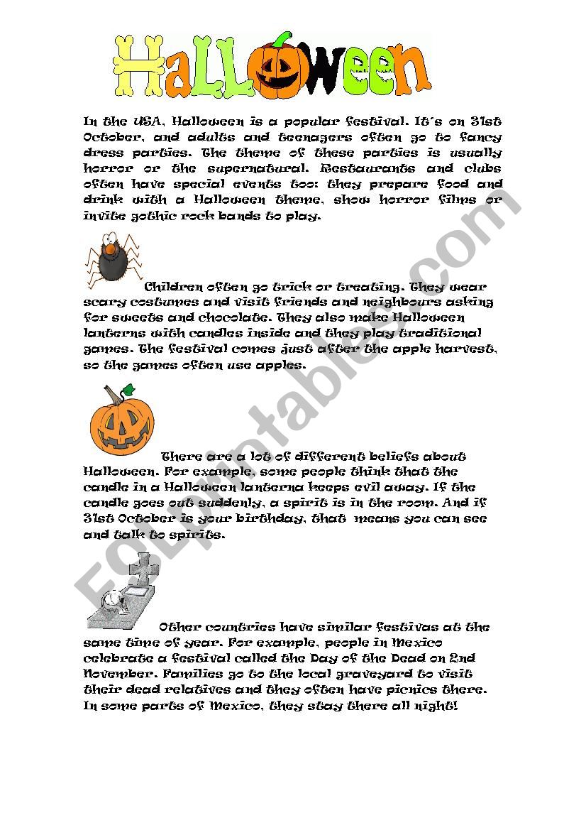 Halloween reading activity - ESL worksheet by roael