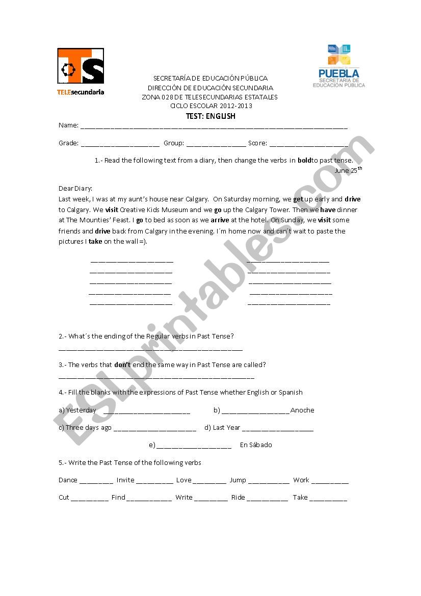 test telesecondary worksheet