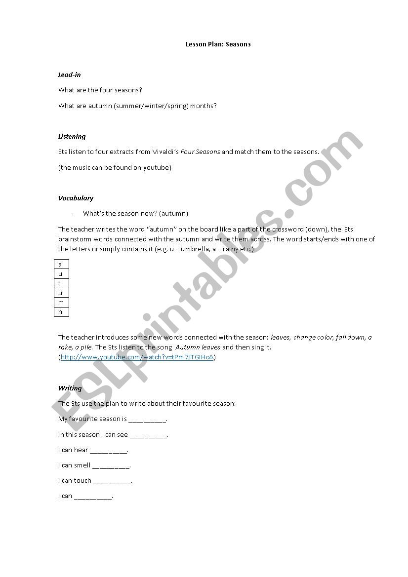 Seasons worksheet