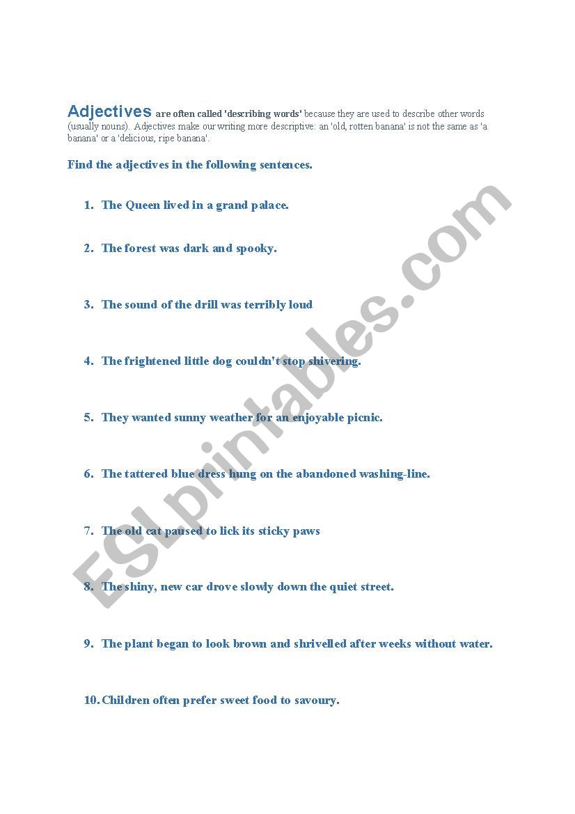 Adjetives worksheet