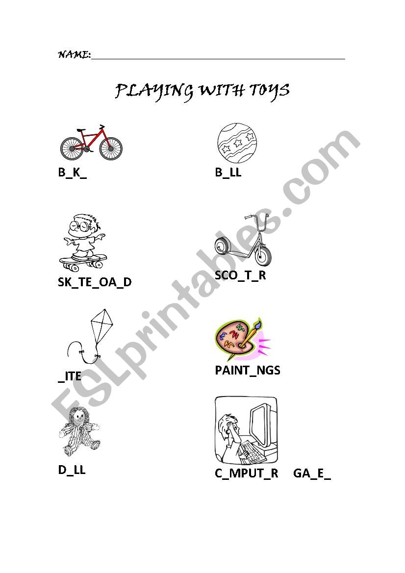 Playing with toys worksheet