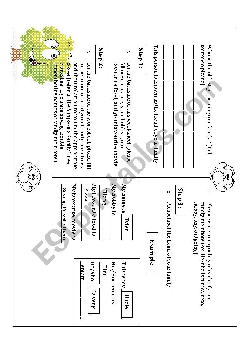 Family tree worksheet front side