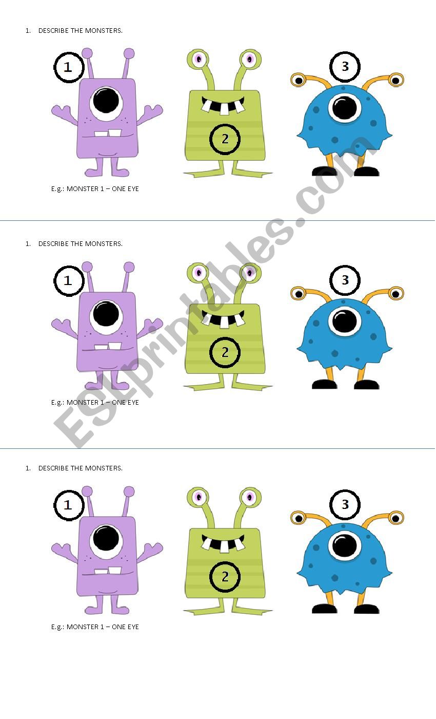 Describing monsters worksheet