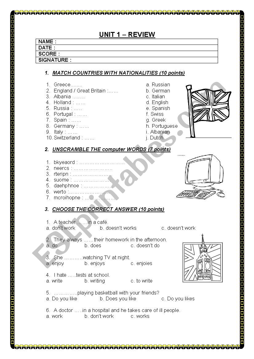 self-evaluation test worksheet