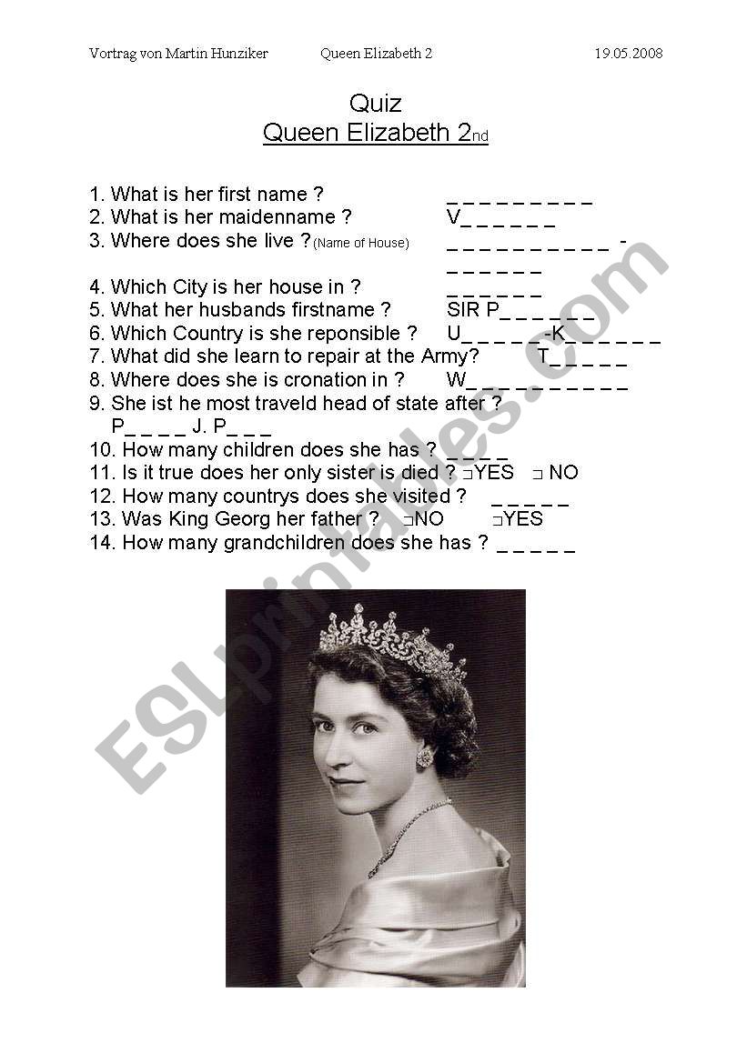 Quiz Queen 2 worksheet