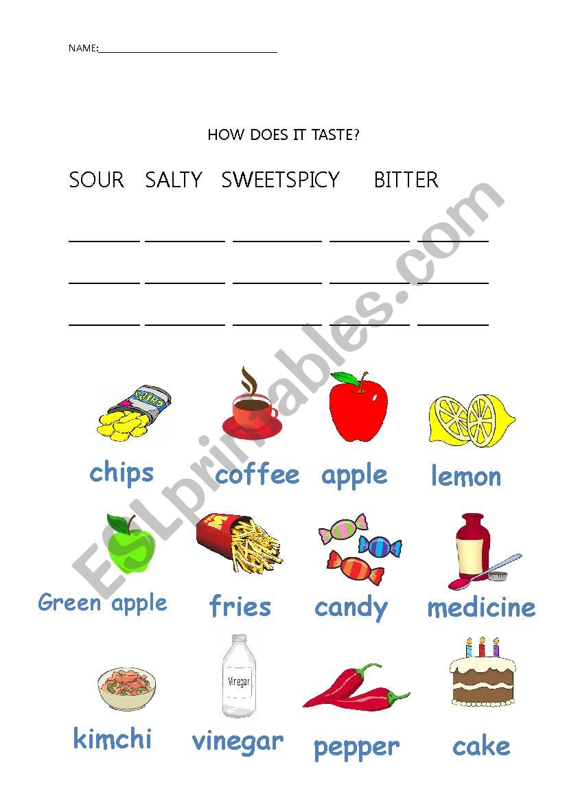 Taste Worksheet worksheet