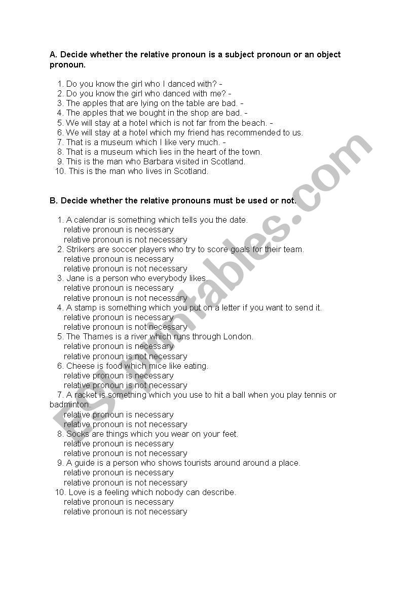 relative clauses worksheet