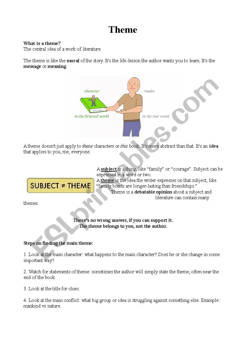 Note on Themes in Literature worksheet