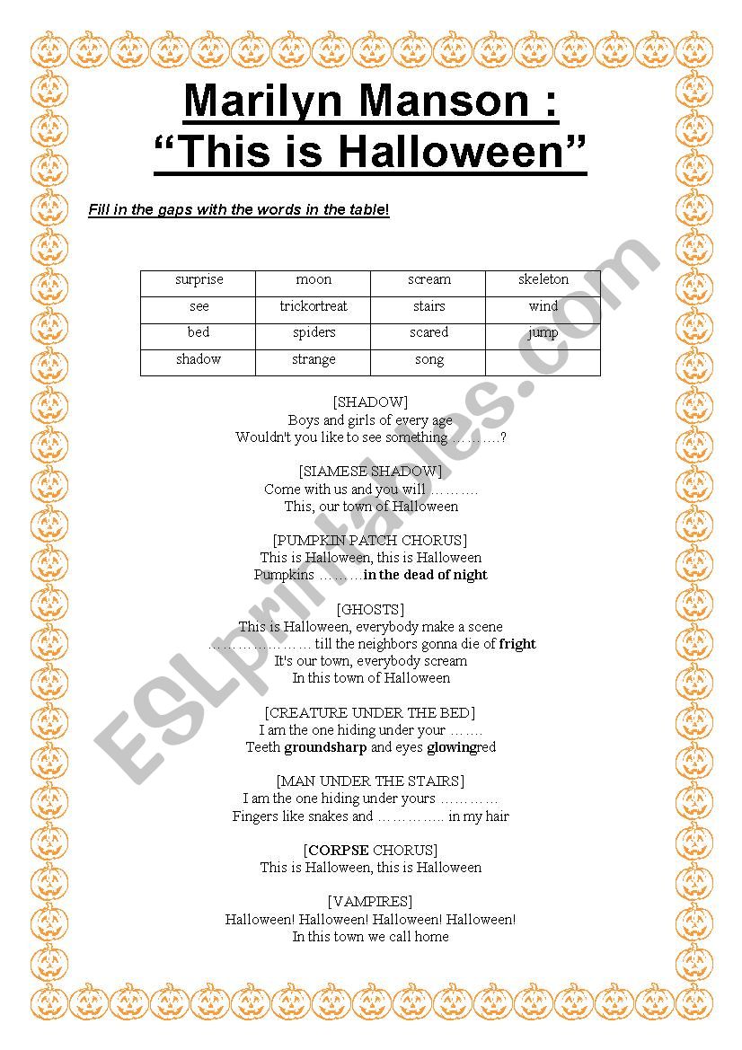 This is Halloween song  worksheet