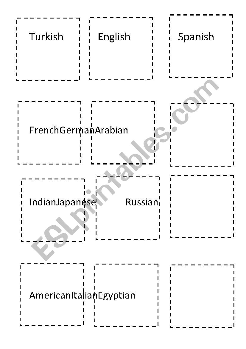 Counrty nationality match worksheet