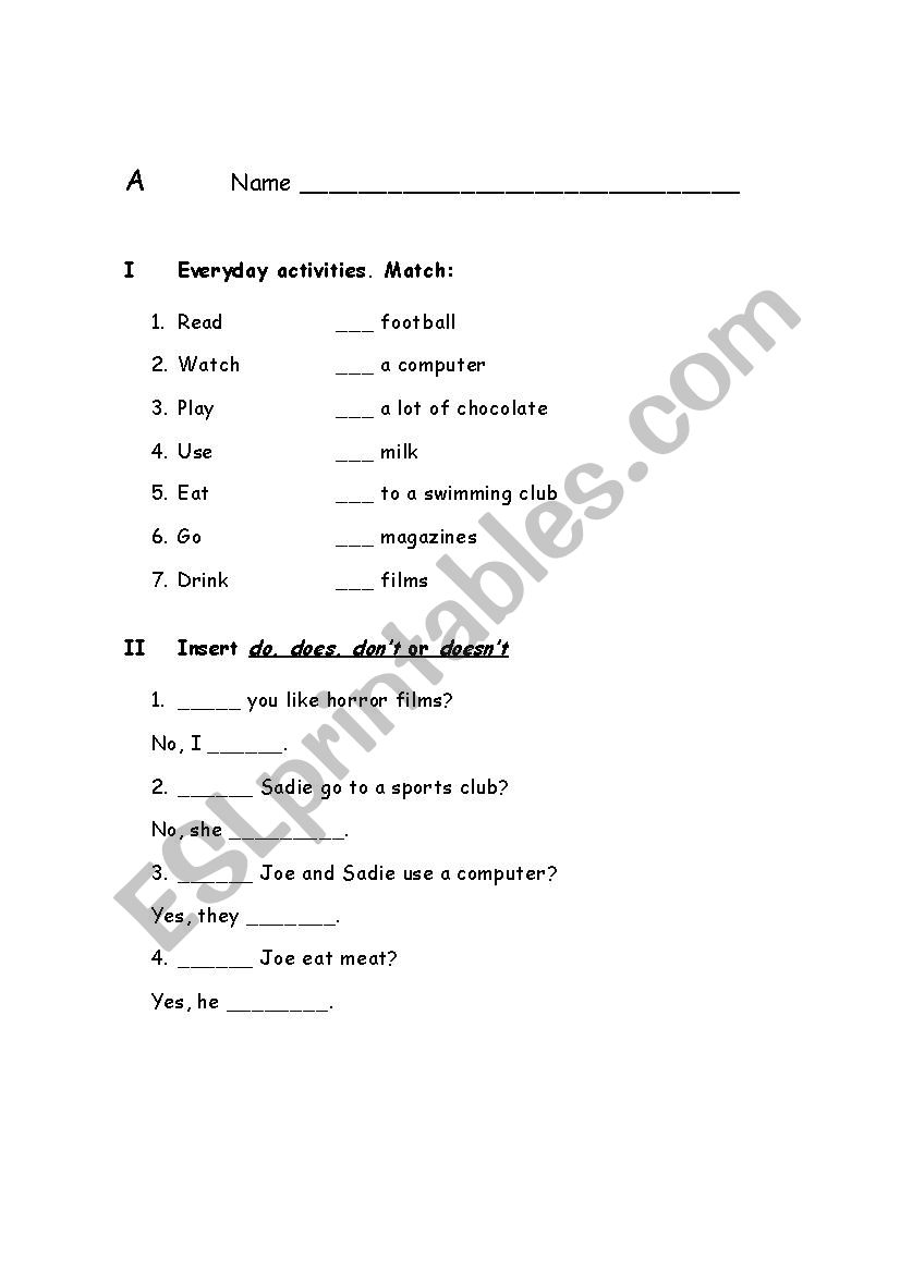 fifth grade activities - ESL worksheet by jekica1308
