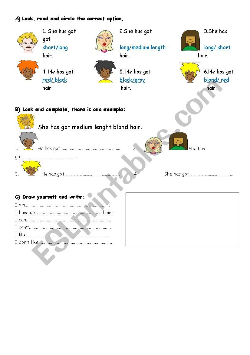 family + appearance for kids worksheet