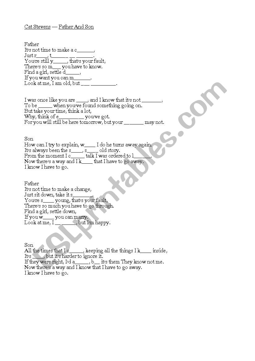 Song-Cat Stevens worksheet