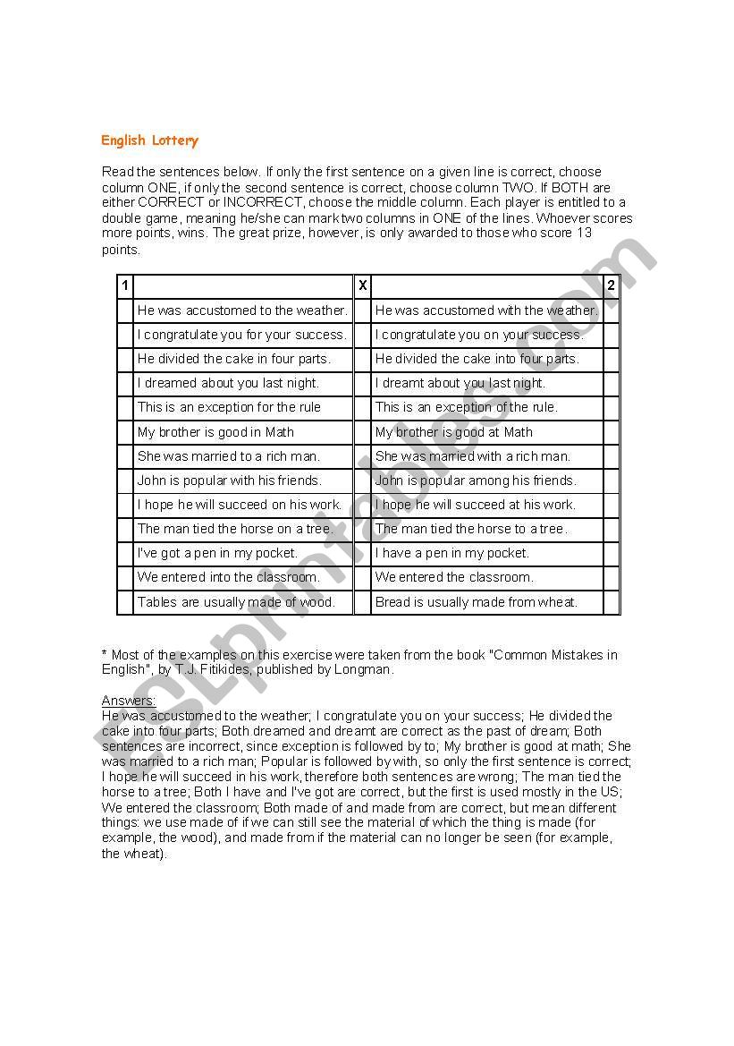 English Loto  worksheet