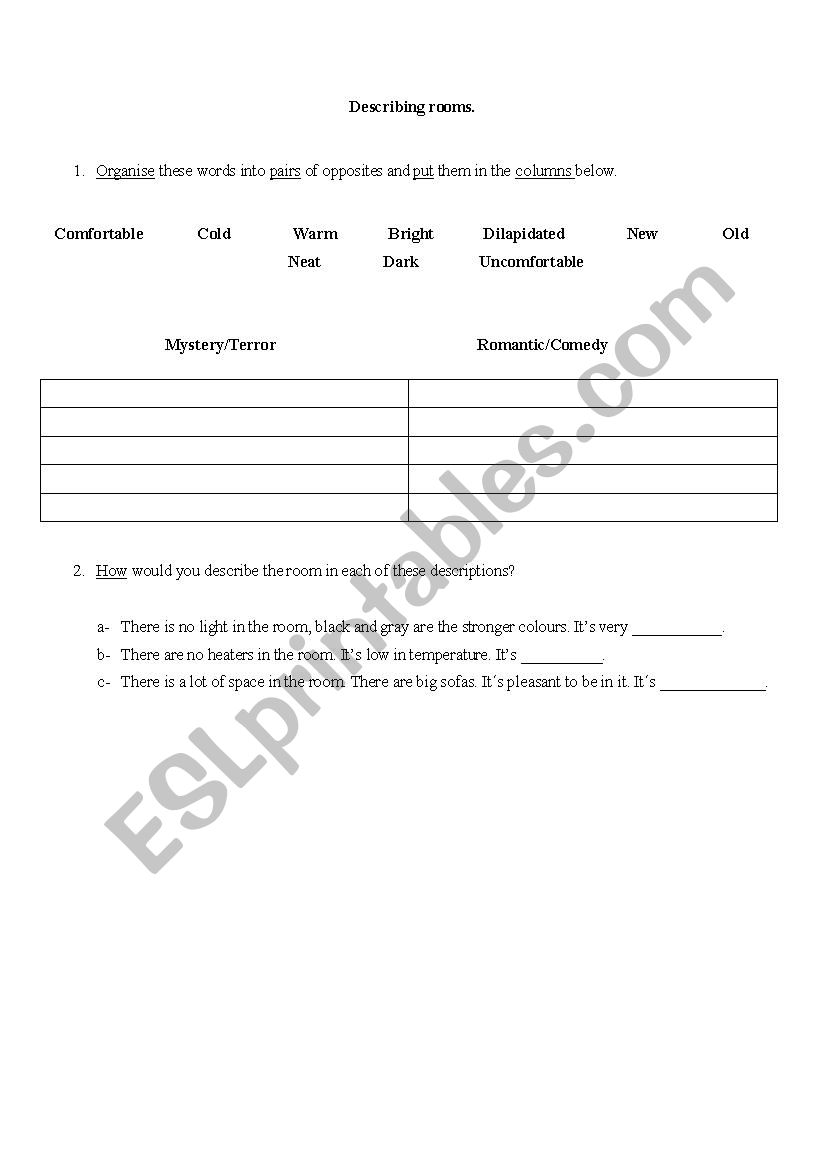 Mysteries worksheet