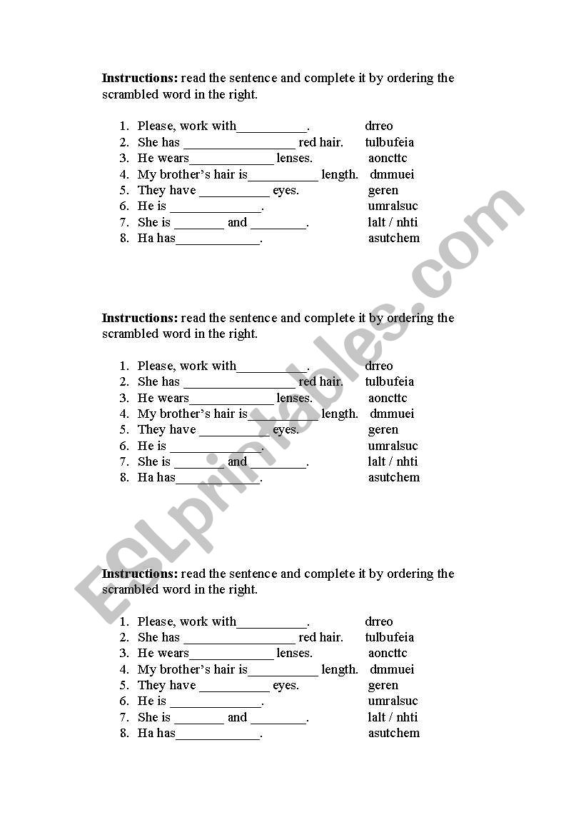 physical appearance exercise worksheet