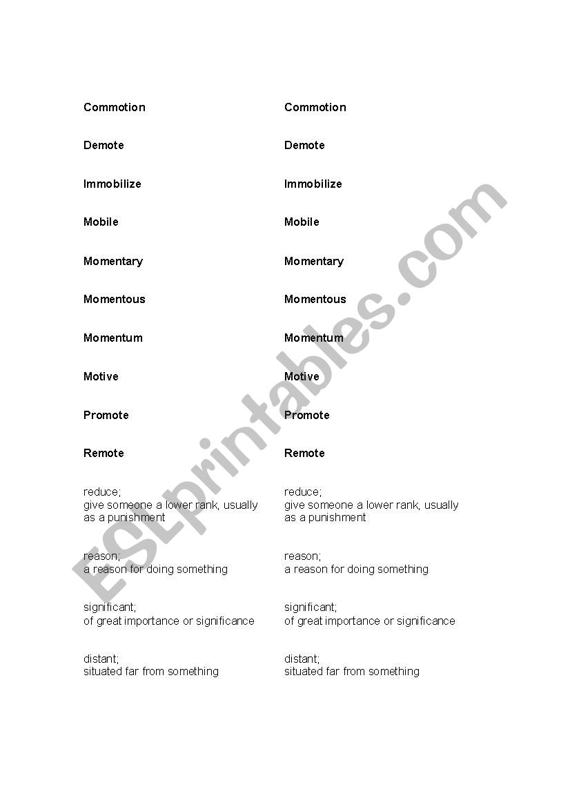 Vocabulary Matching - words with 