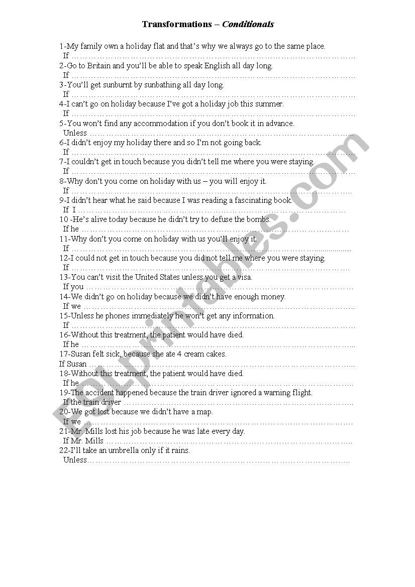 transformations-conditional sentences