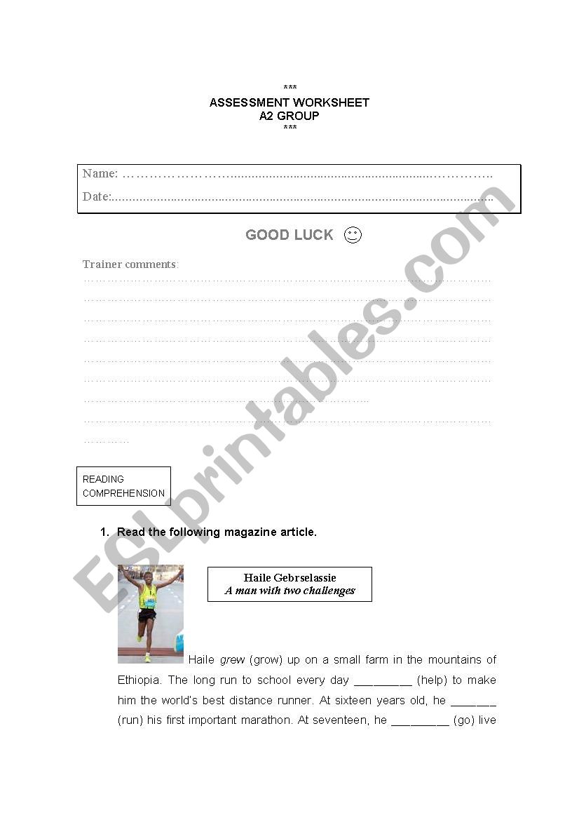 assessment worksheet worksheet