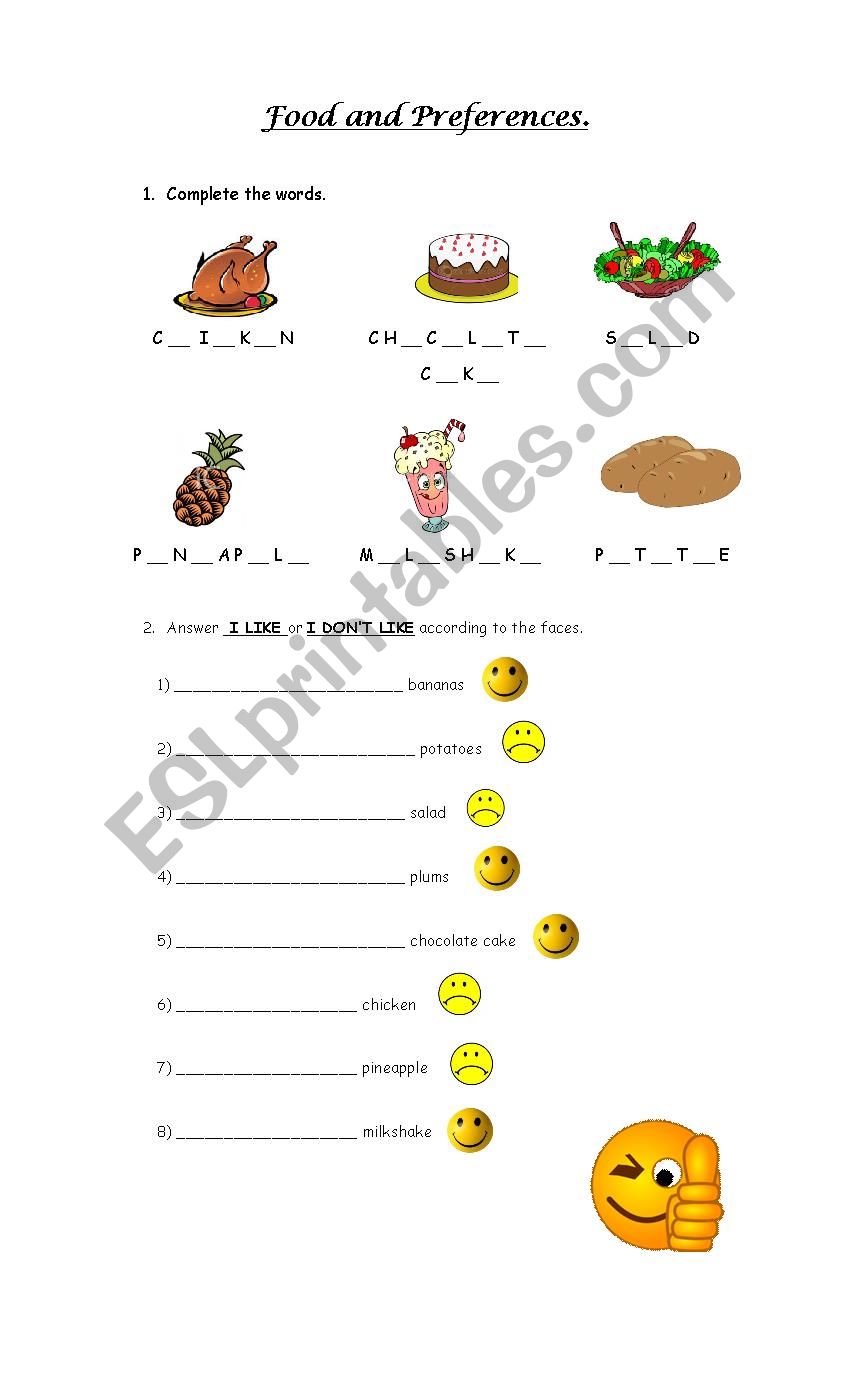 Food and Preferences worksheet