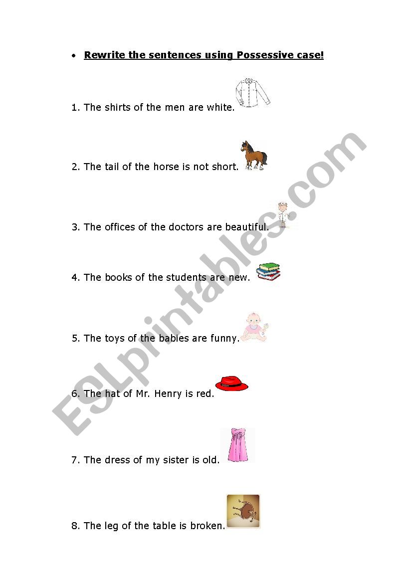 Possessive case worksheet