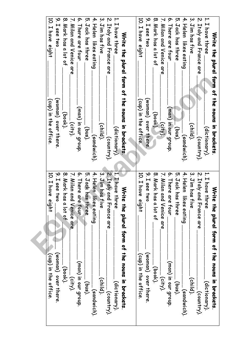 Plural nouns worksheet