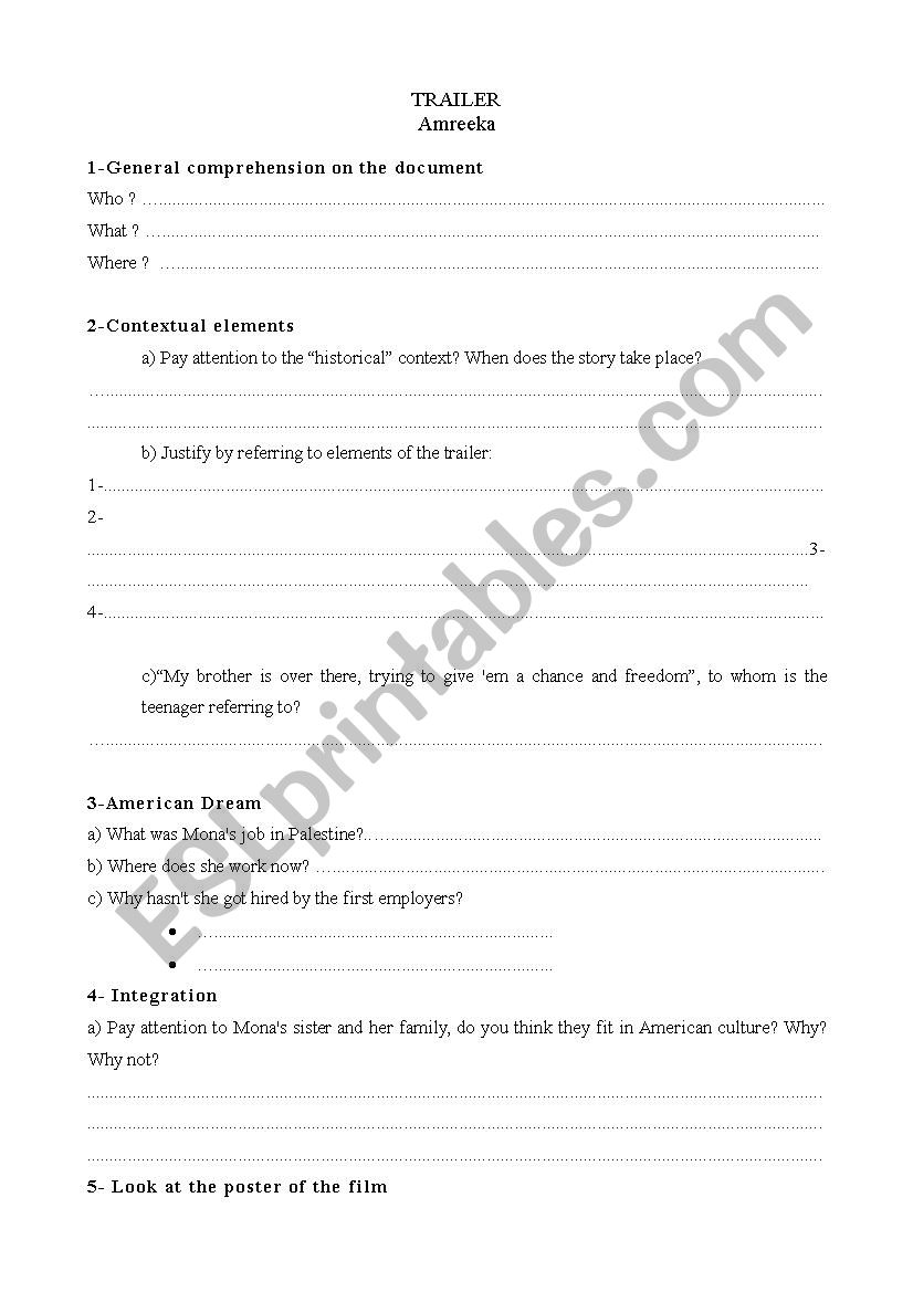 Amreeka trailer comprehension worksheet