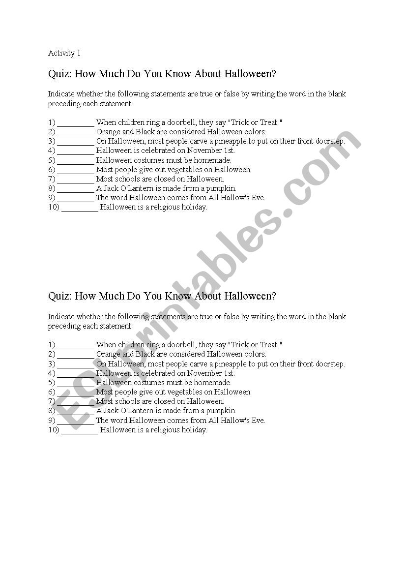 Halloween worksheet