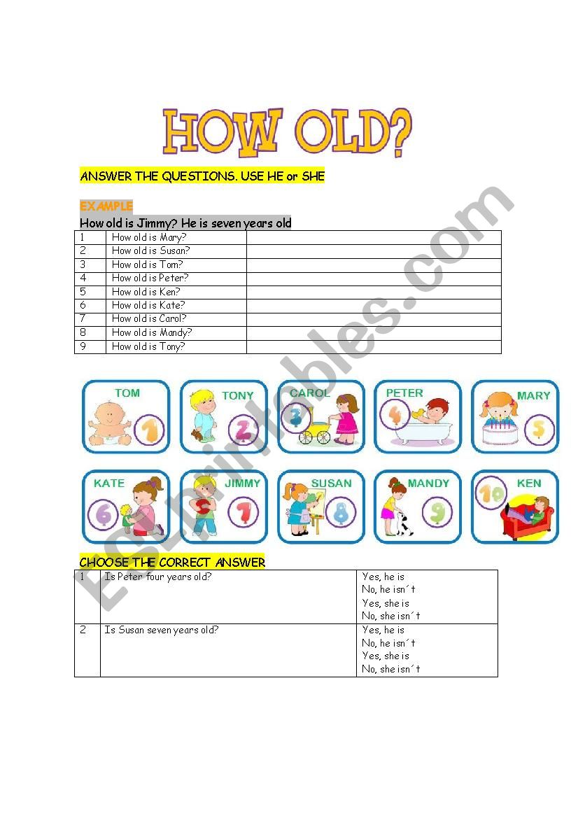 How old? worksheet