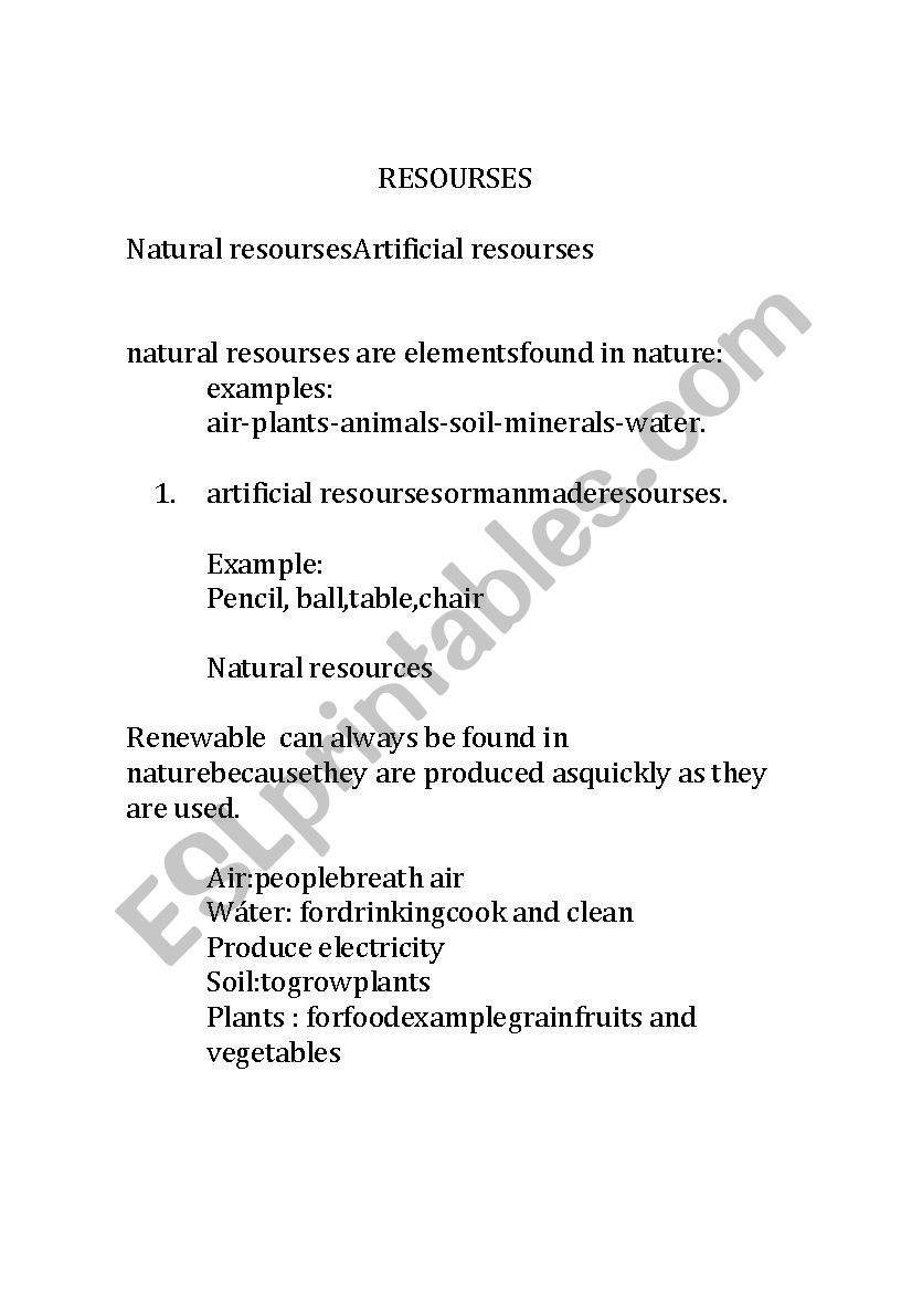 resourses worksheet