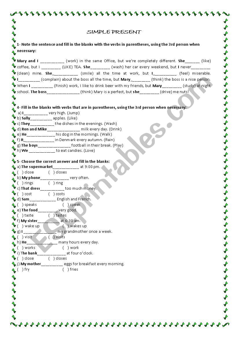 SIMPLE PRESENT- FORM AFFIRMATIVE