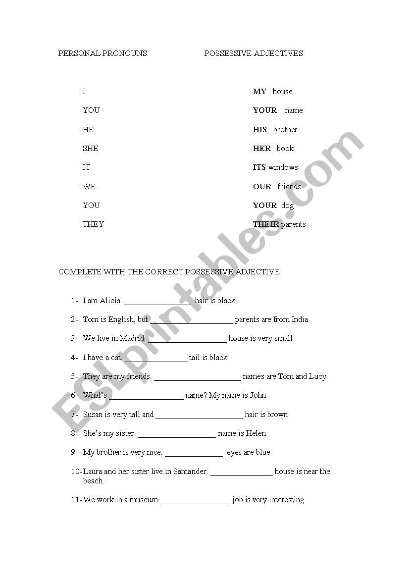 PERSONAL PRONOUNS- POSSESIVE ADJECTIVES