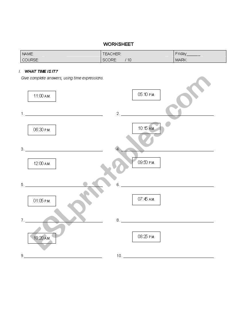 What time is it? worksheet