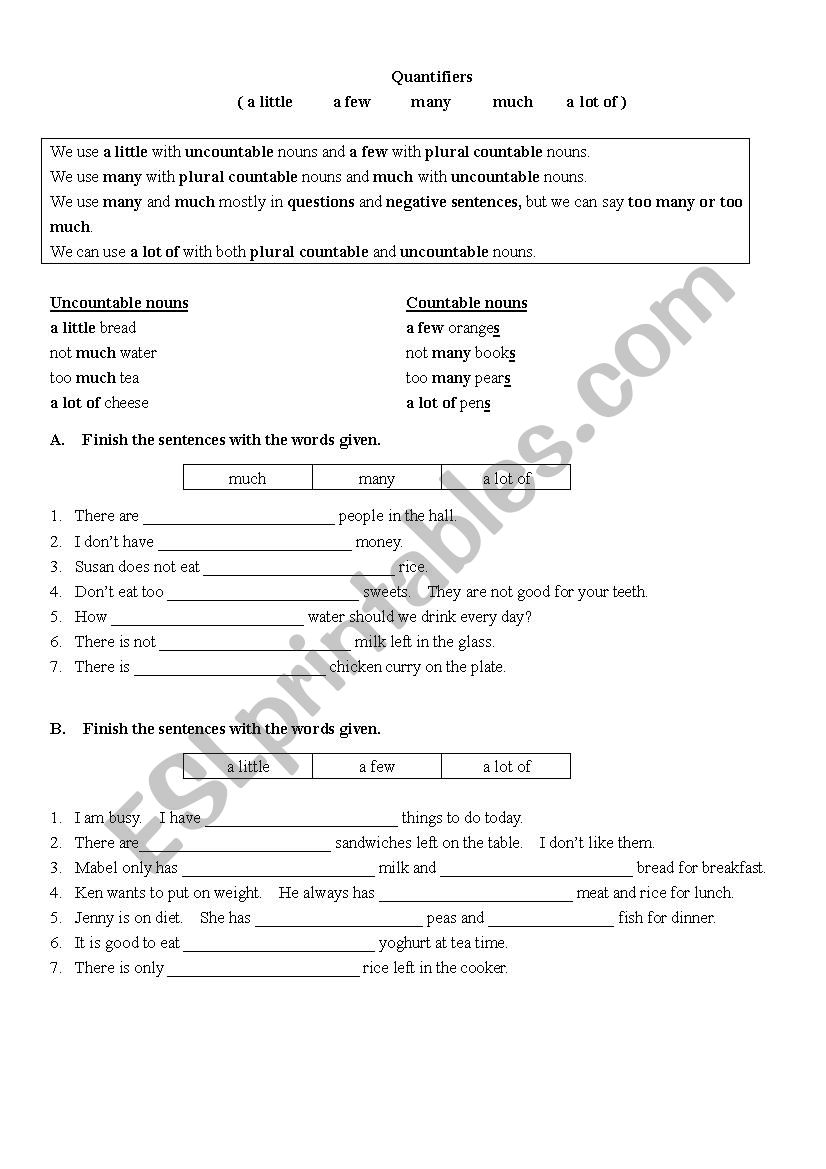 Quantifiers worksheet