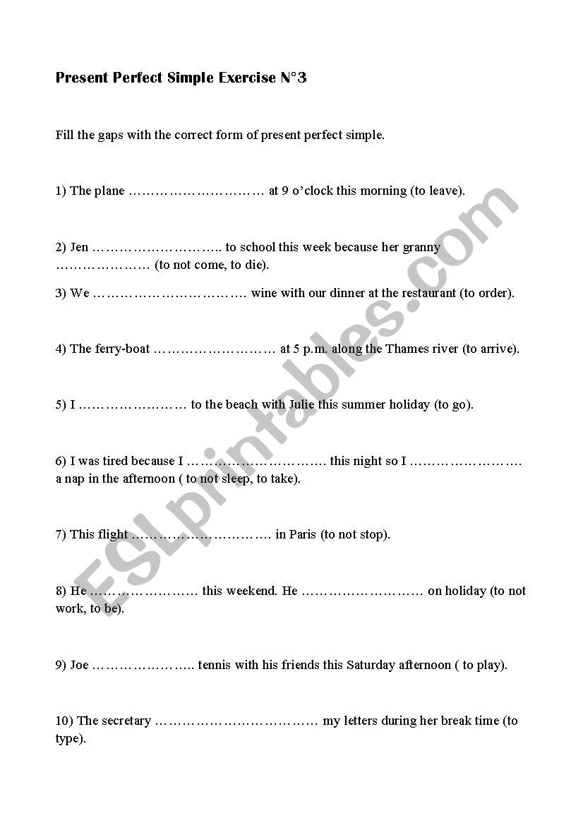 Present Perfect Simple exercise n°3 - ESL worksheet by luglio15